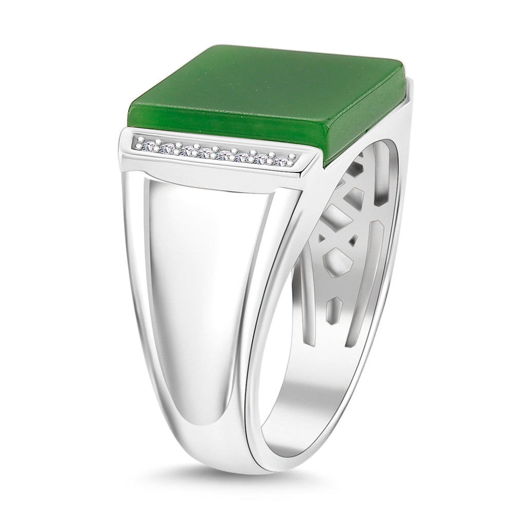 Green Jade & Moissanite Solitaire Ring in Rhodium Overlay Sterling Silver 6.97 Ct, Silver Wt. 6.50_8147688_2