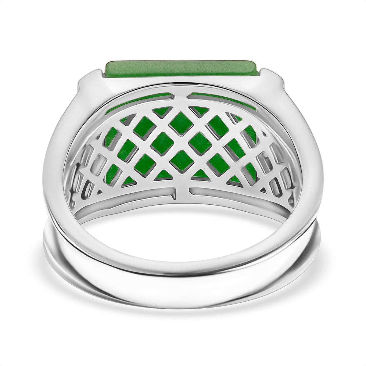 Enhanced Green Jade and Moissanite Solitaire Ring in Rhodium Overlay Sterling Silver V32514922 4