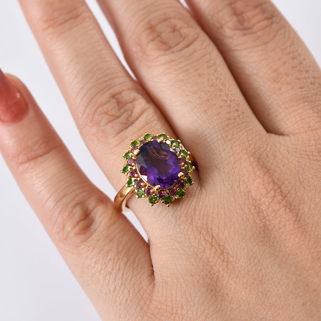 Moroccan Amethyst, Rhodolite Garnet, Natural Chrome Diopside Solitaire Ring in 18K YG VermeilSterling Silver  4.281  Ct._8148162_2