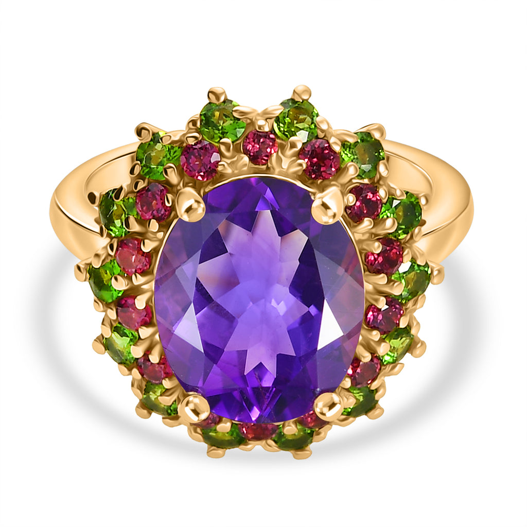 Moroccan Amethyst, Rhodolite Garnet, Natural Chrome Diopside Solitaire Ring in 18K YG VermeilSterling Silver  4.281  Ct._8148164