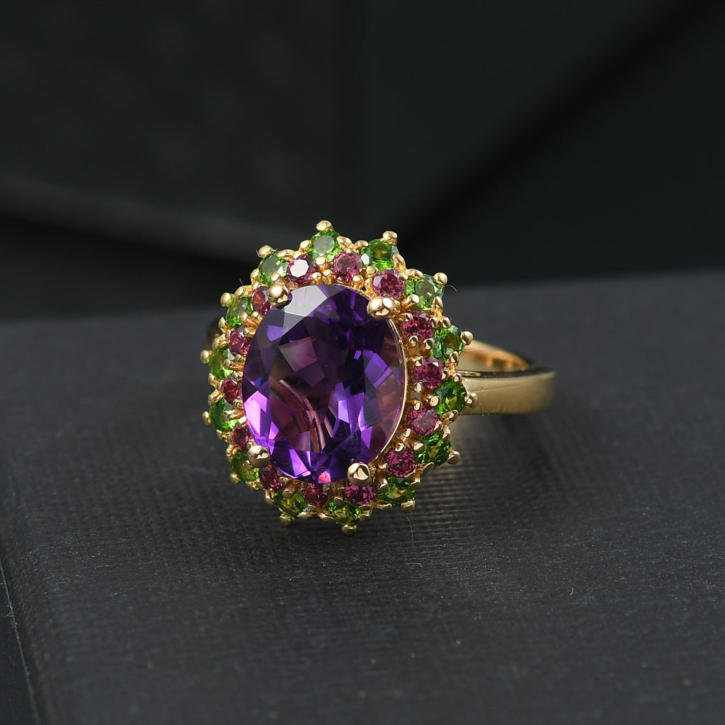 Moroccan Amethyst, Rhodolite Garnet, Natural Chrome Diopside Solitaire Ring in 18K YG VermeilSterling Silver  4.281  Ct._8148164_1