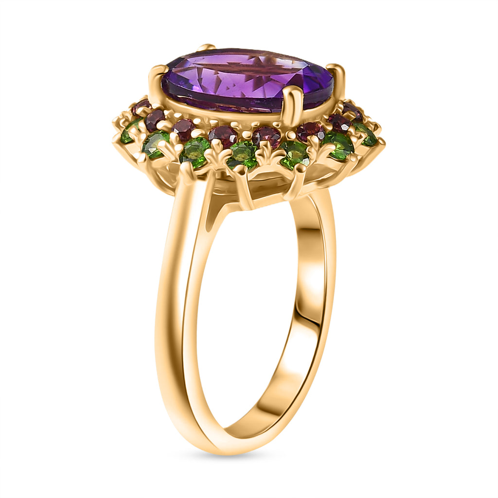 Moroccan Amethyst, Rhodolite Garnet, Natural Chrome Diopside Solitaire Ring in 18K YG VermeilSterling Silver  4.281  Ct._8148164_3