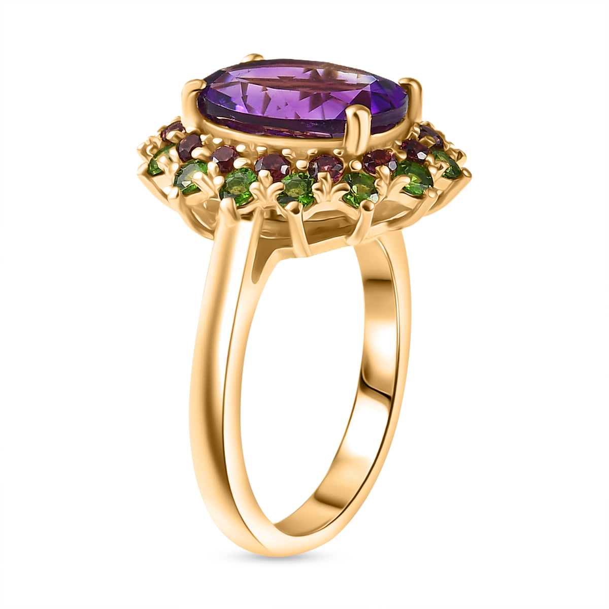 Moroccan Amethyst, Rhodolite Garnet, Natural Chrome Diopside Solitaire Ring in 18K YG VermeilSterling Silver  4.281  Ct. V32521719 4
