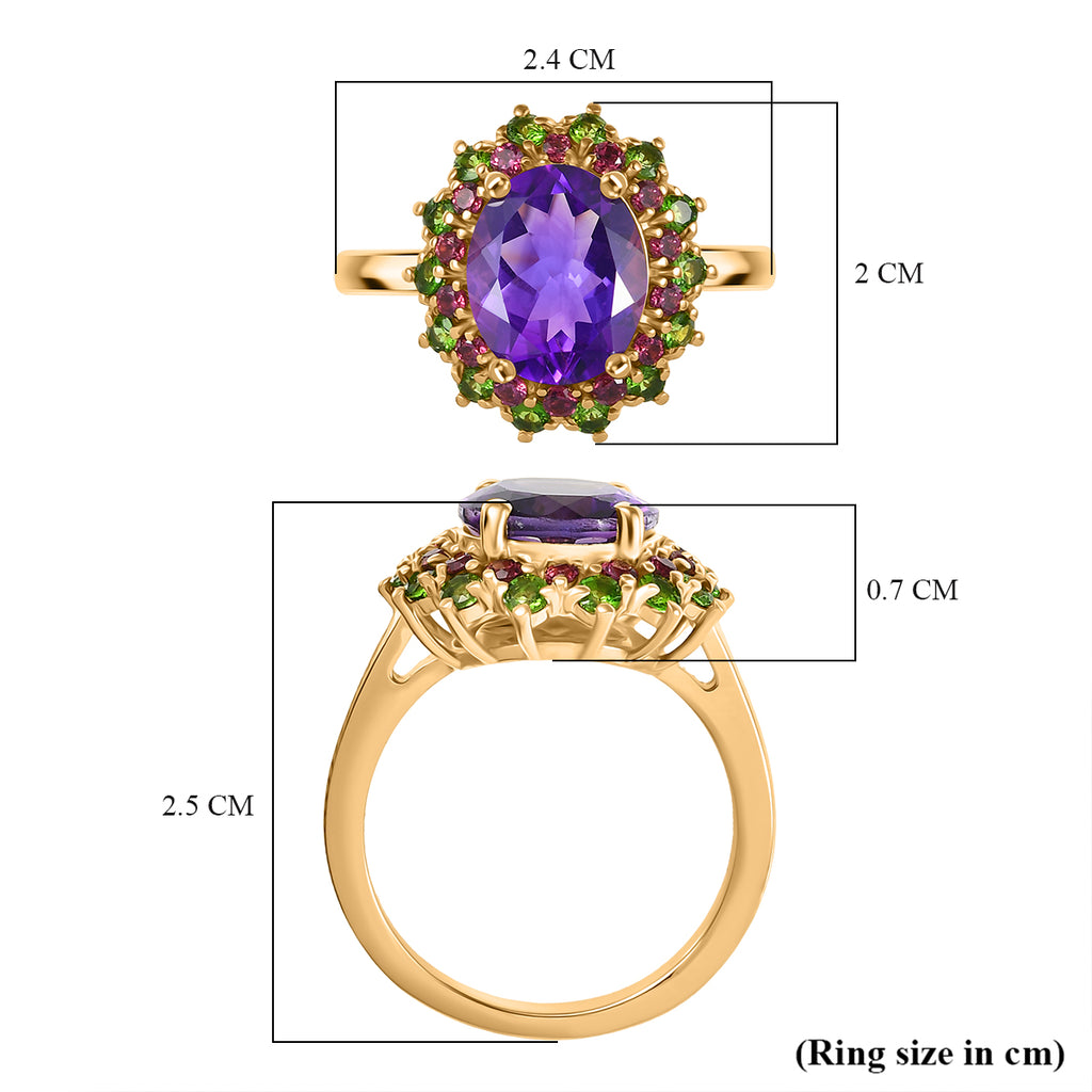 Moroccan Amethyst, Rhodolite Garnet, Natural Chrome Diopside Solitaire Ring in 18K YG VermeilSterling Silver  4.281  Ct._8148164_5