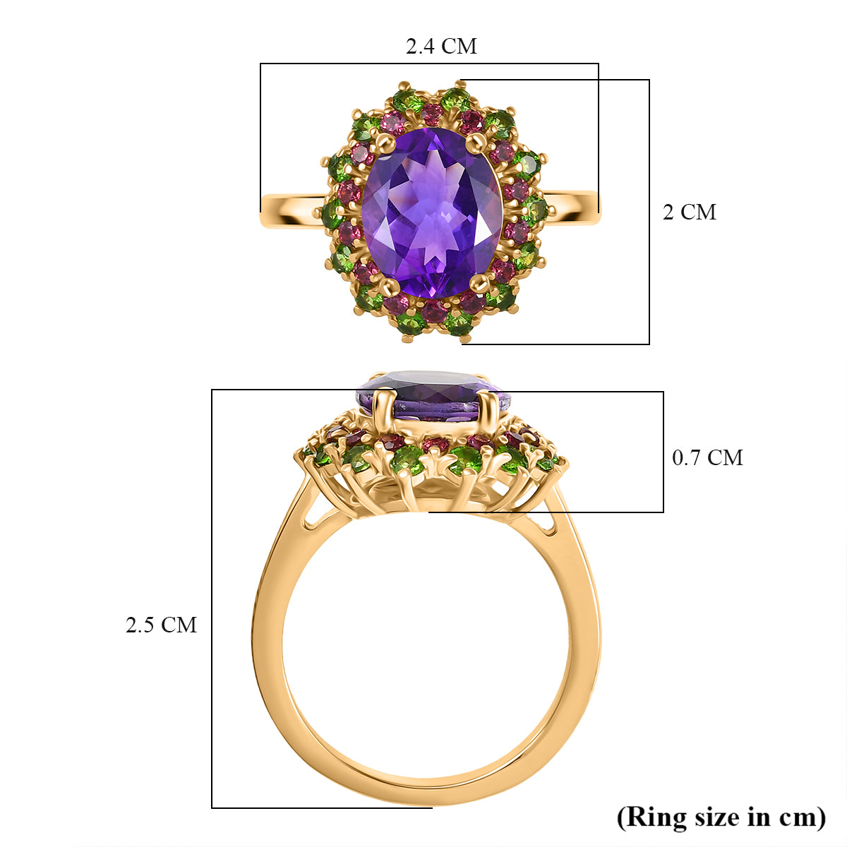 Moroccan Amethyst, Rhodolite Garnet, Natural Chrome Diopside Solitaire Ring in 18K YG VermeilSterling Silver  4.281  Ct. V32521719 6