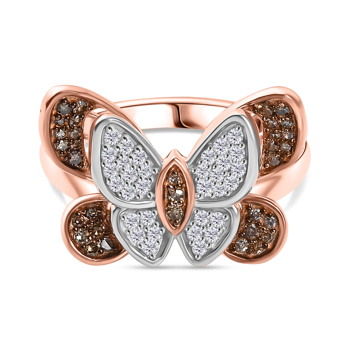 White Diamond Butterfly Ring in 18K Vermeil Rose Gold Plated Sterling Silver V32516763 0