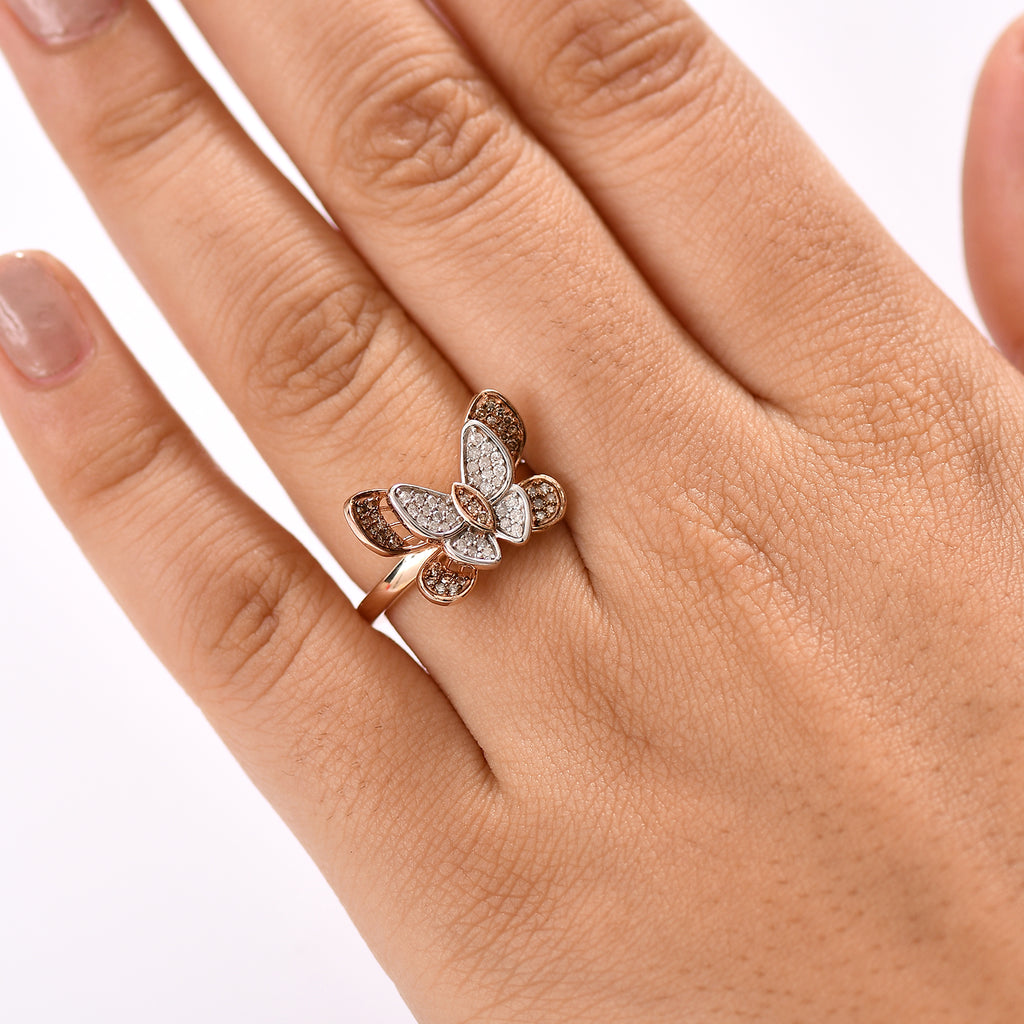 White Diamond Butterfly Ring in 18K Vermeil Rose Gold Plated Sterling Silver_8151650_2