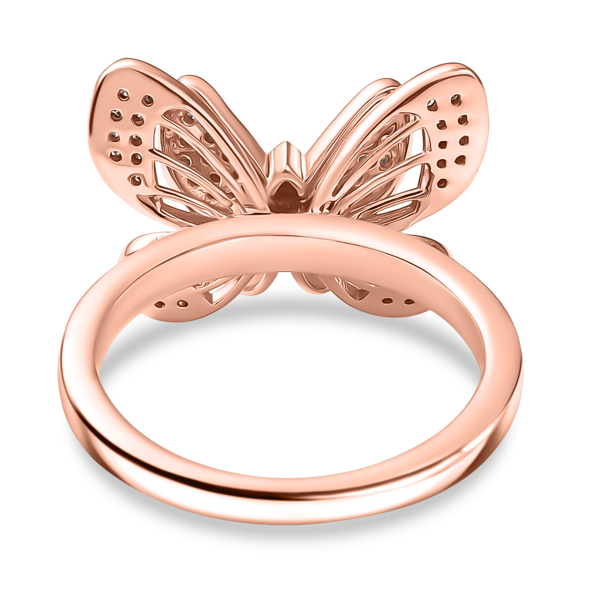 White Diamond Butterfly Ring in 18K Vermeil Rose Gold Plated Sterling Silver V32516763 5