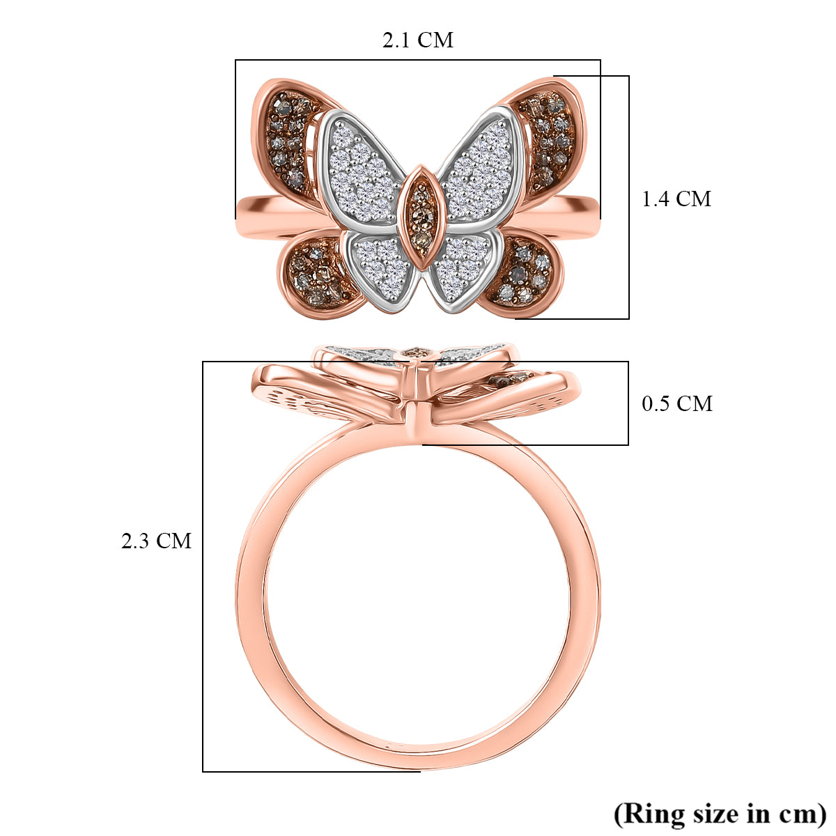 White Diamond Butterfly Ring in 18K Vermeil Rose Gold Plated Sterling Silver V32516763 6