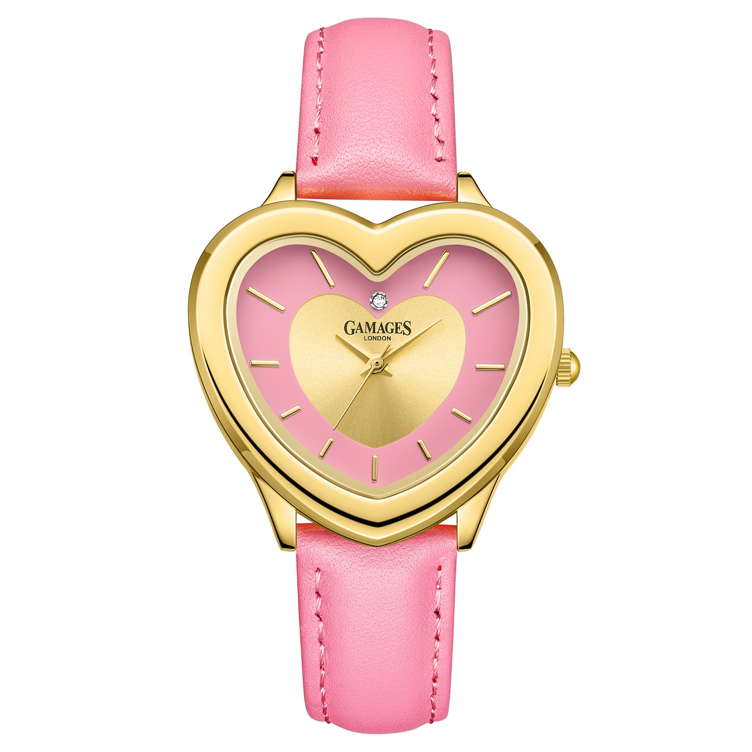 Gamages Of London Limited Edition Heartbeat Natural Diamond Swiss Movt. 3ATM Water Resistance Watch With Genuine Leather Strap - Pink (with 5 Year Warranty) V32512521 0