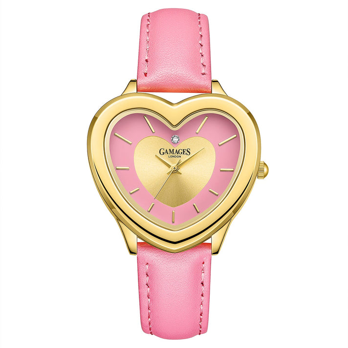 Gamages Of London Limited Edition Heartbeat Natural Diamond Swiss Movt. 3ATM Water Resistance Watch With Genuine Leather Strap - Pink (with 5 Year Warranty) 8152339 1