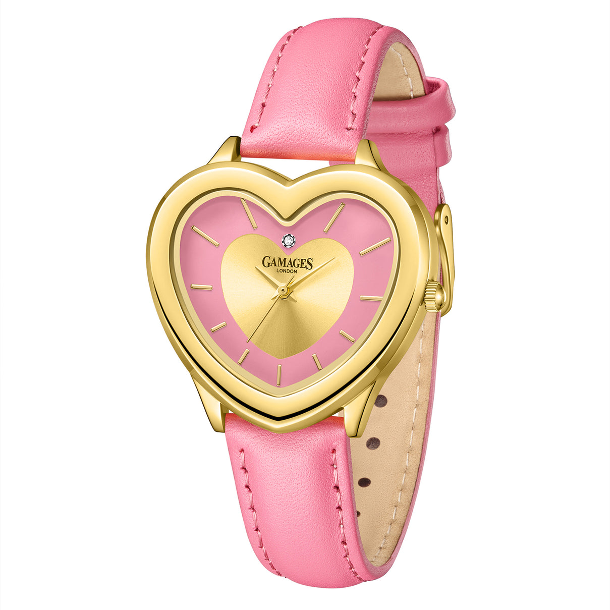 Gamages Of London Limited Edition Heartbeat Natural Diamond Swiss Movt. 3ATM Water Resistance Watch With Genuine Leather Strap - Pink (with 5 Year Warranty) V32512521 2