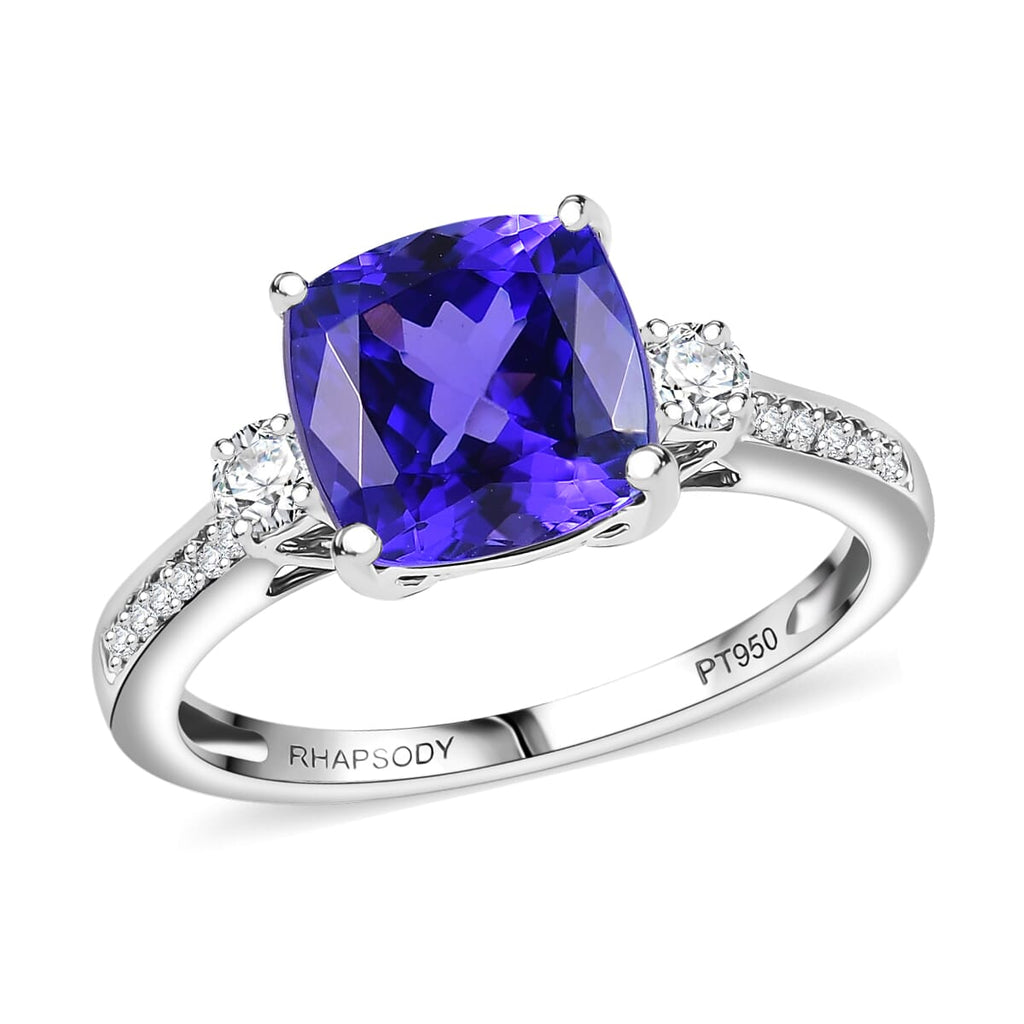 Rhapsody 950 Platinum AAAA Tanzanite White Diamond VS-EF Main Stone With Side Stone Ring, Platinum Wt.5.28 Gms  3.891  Ct._8152882