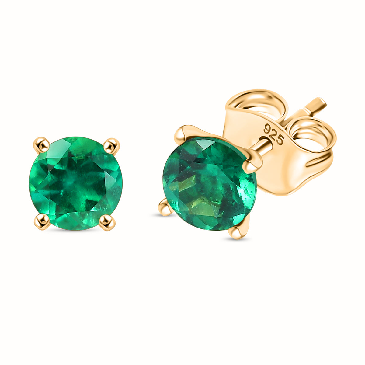 D'joy Lab Grown Emerald Solitaire Stud Push Post Earring in Yellow Gold Plated Sterling Silver 0.97 Ct. 8155406 0