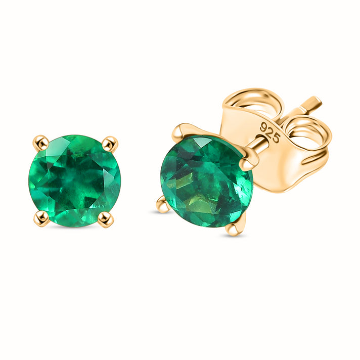 D'joy Lab Grown Emerald Solitaire Stud Push Post Earring in Yellow Gold Plated Sterling Silver 0.97 Ct. 8155406 1