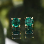 D'Joy - Lab Grown Emerald Solitaire Stud Earring with Push Back in Platinum Overlay Sterling Silver