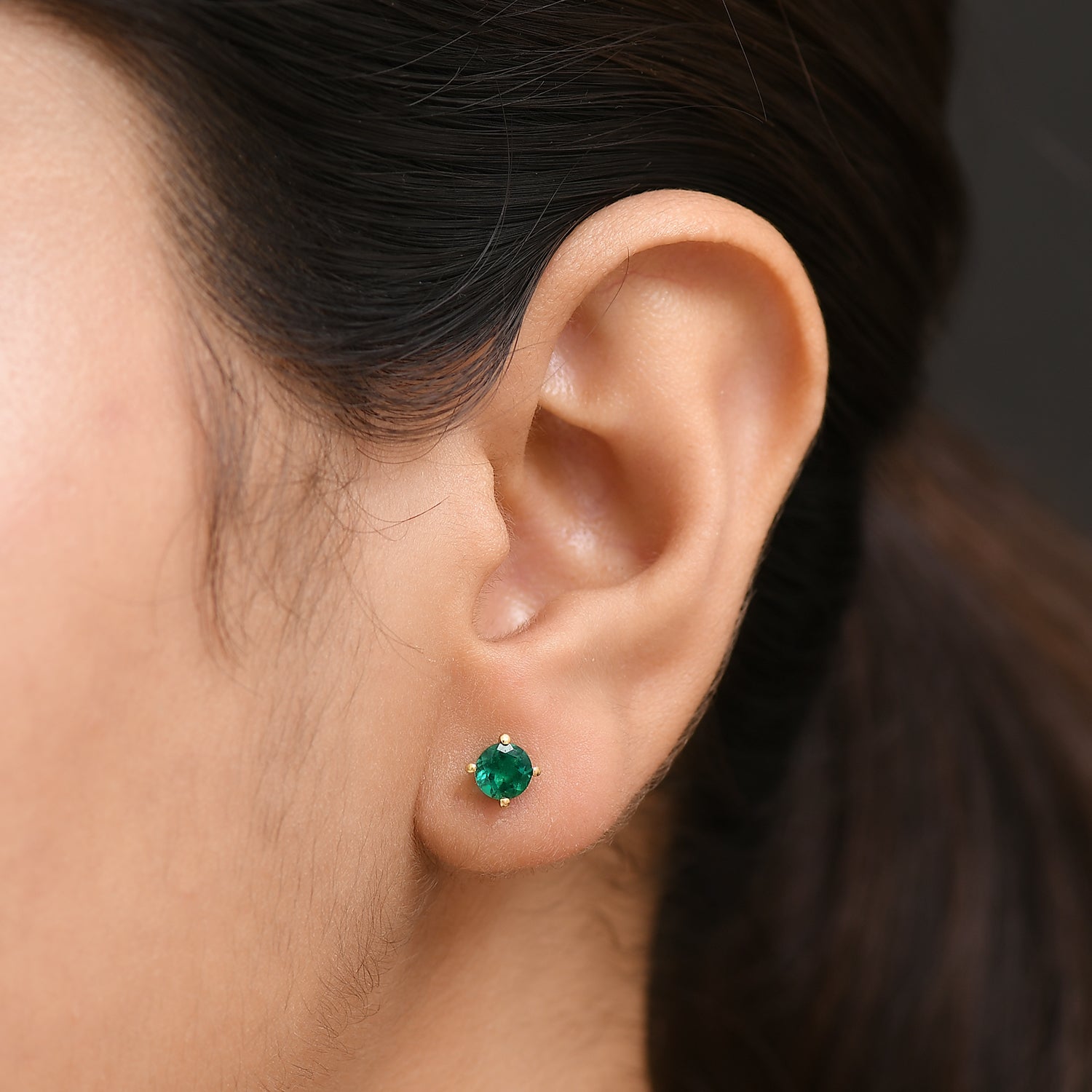 D'joy Lab Grown Emerald Solitaire Stud Push Post Earring in Yellow Gold Plated Sterling Silver 0.97 Ct. V32360367 3