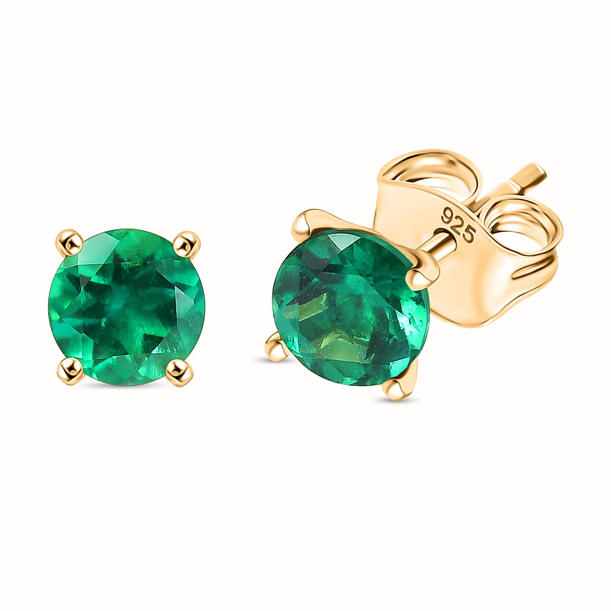 D'joy Lab Grown Emerald Solitaire Stud Push Post Earring in Yellow Gold Plated Sterling Silver 0.97 Ct. 8155406 6