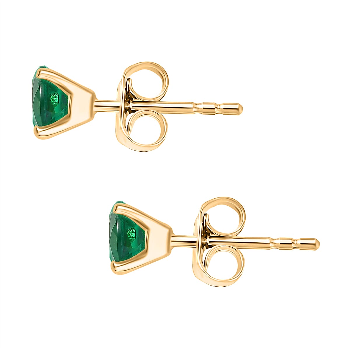 D'joy Lab Grown Emerald Solitaire Stud Push Post Earring in Yellow Gold Plated Sterling Silver 0.97 Ct. 8155406 9