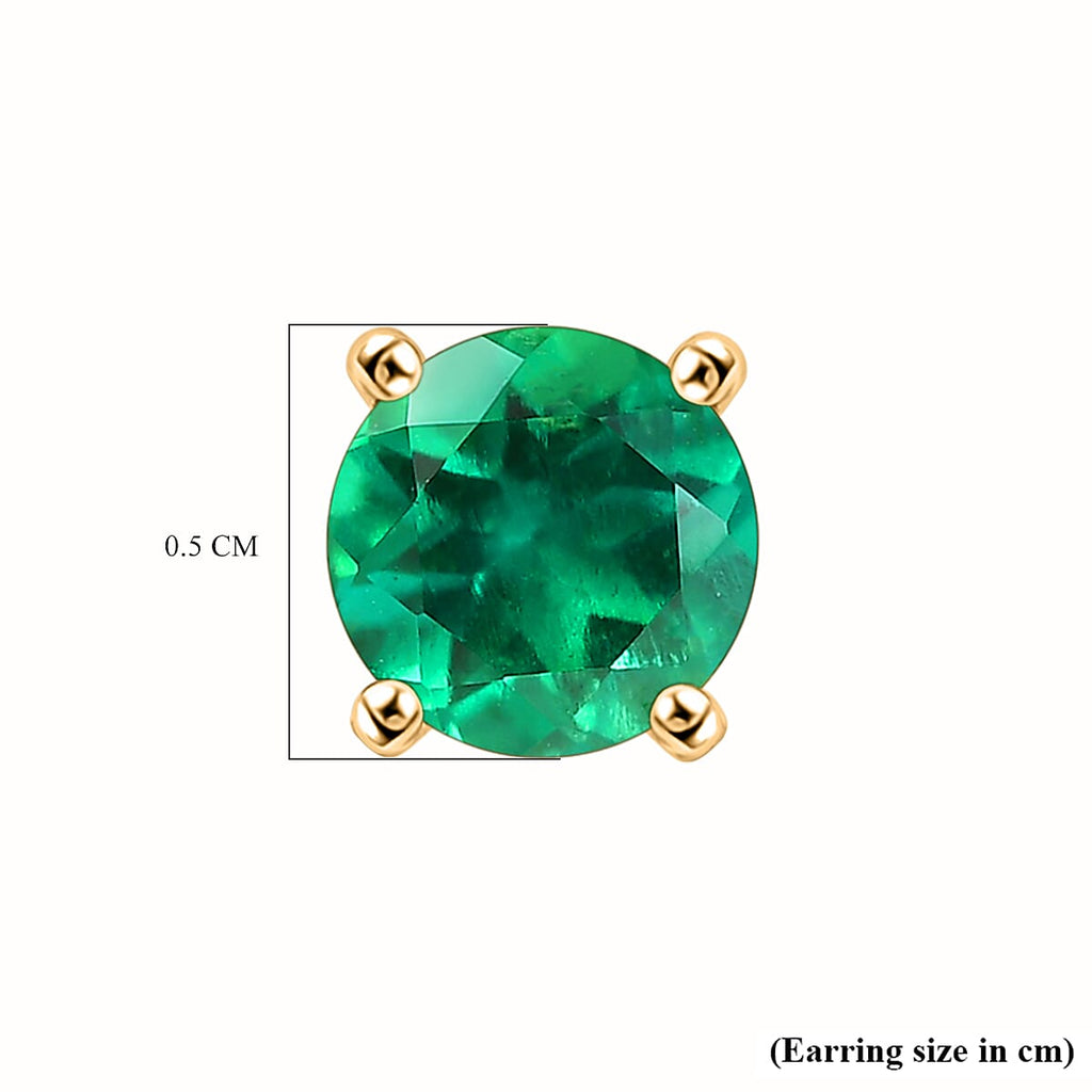 D'Joy - Lab Grown Emerald Solitaire Stud Earring with Push Post in Yellow Gold Plated Sterling Silver 1.00 Cts_8155406_9
