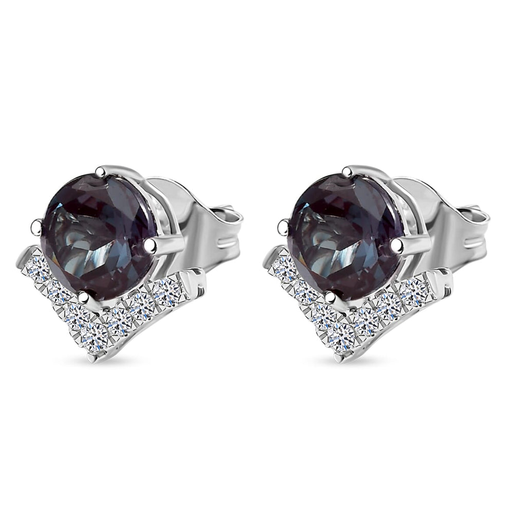 Luxuriant 9K White Gold AGI Certified AAA Lab Grown Alexandrite & (SI-G/H) Lab Grown Diamond Solitaire Stud Push Post Earring 3.54 Ct._8155623_3