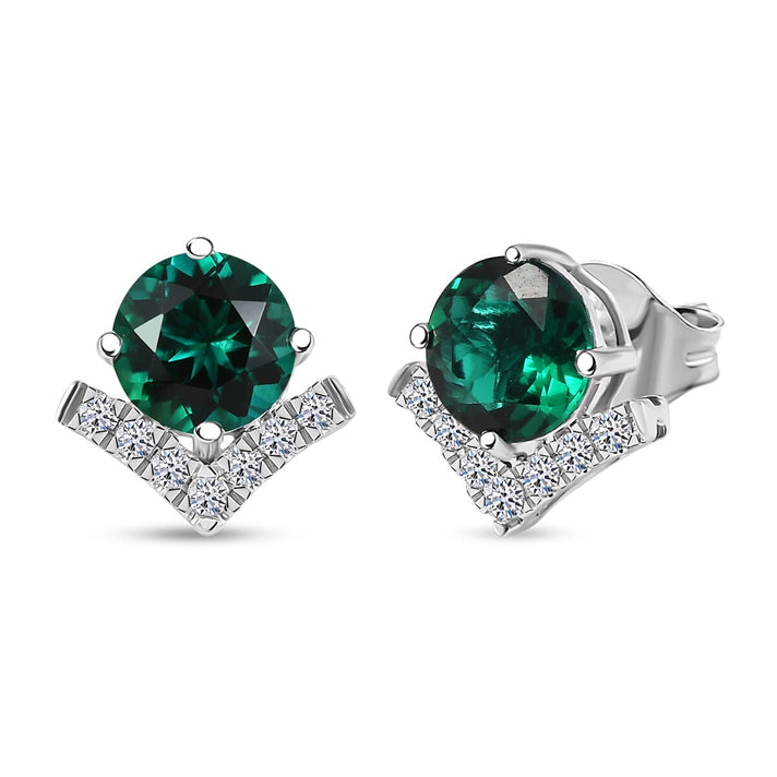 Appraised &amp; Certified LUXURIANT 10K White Gold AAA Lab Grown Emerald, Lab Grown Diamond GH, SI Solitaire Stud Push Post Earring, 2.50 Ct. 8155624 1