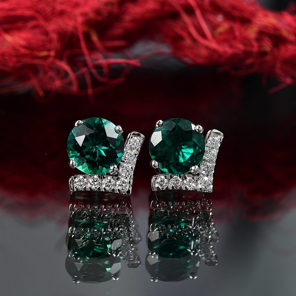 Luxuriant 10K White Gold AAA Lab Grown Emerald, Lab Grown Diamond GH, SI Solitaire Stud Push Post Earring, Gold Wt.1.7 Gms  2.506  Ct._8155624_1