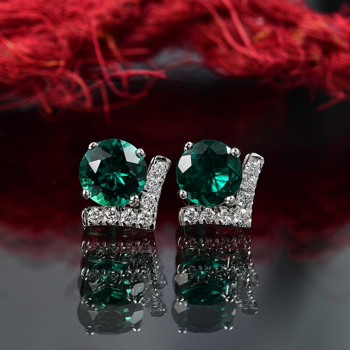 Appraised &amp; Certified LUXURIANT 10K White Gold AAA Lab Grown Emerald, Lab Grown Diamond GH, SI Solitaire Stud Push Post Earring, 2.50 Ct. 8155624 2