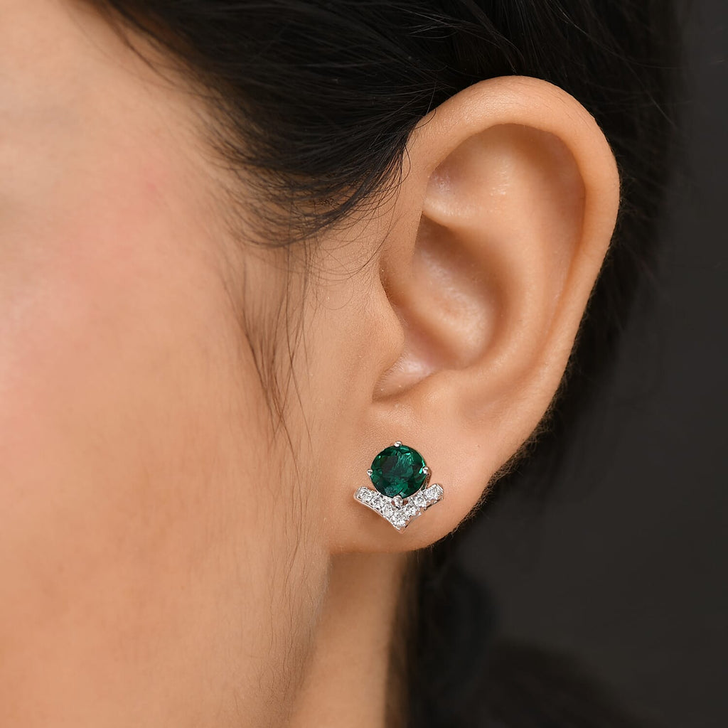 Luxuriant 10K White Gold AAA Lab Grown Emerald, Lab Grown Diamond GH, SI Solitaire Stud Push Post Earring, Gold Wt.1.7 Gms  2.506  Ct._8155624_2