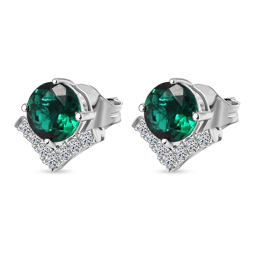 Luxuriant 10K White Gold AAA Lab Grown Emerald, Lab Grown Diamond GH, SI Solitaire Stud Push Post Earring, Gold Wt.1.7 Gms  2.506  Ct._8155624_3