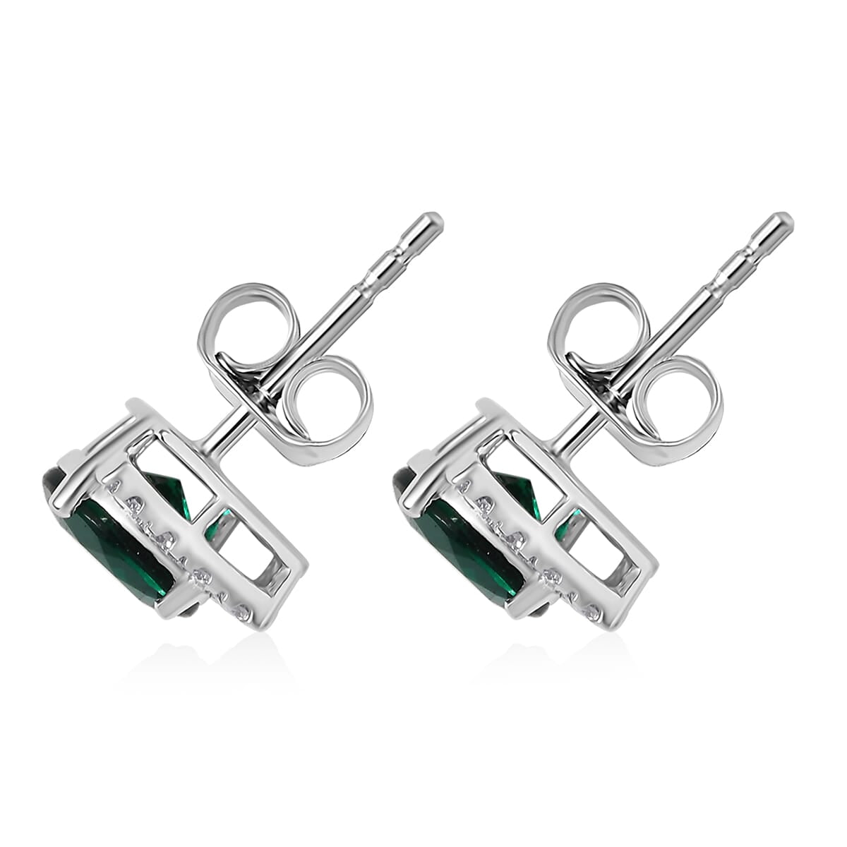 Certified &amp; Appraised LUXURIANT 10K White Gold AAA Lab Grown Emerald, Lab Grown Diamond GH, SI Solitaire Stud Push Post Earring, 2.50 Ct. 8155624 5