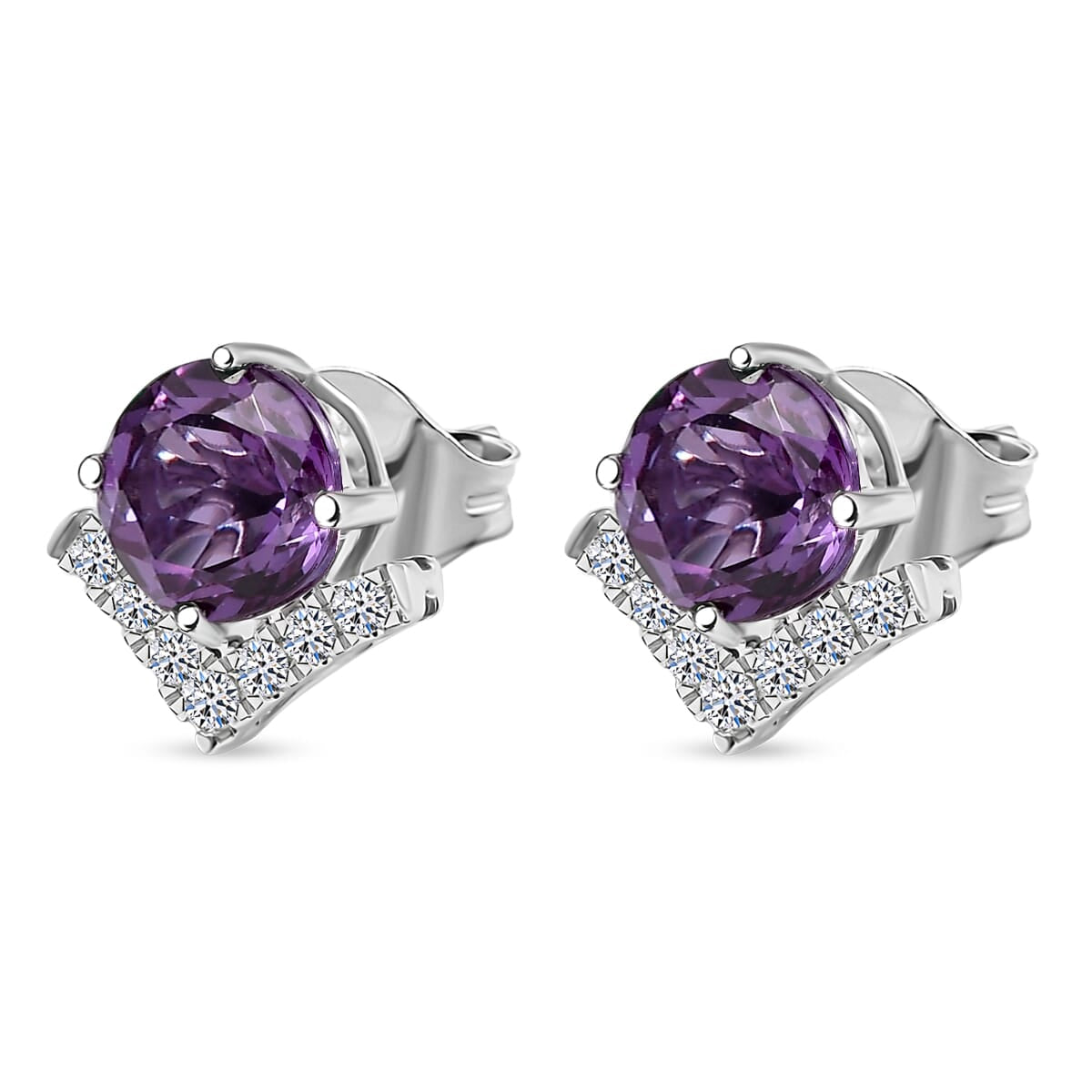 Certified and Appraised LUXURIANT AAA Lab Grown Purple Sapphire, Lab Grown Diamond Solitaire Stud Push Post Earring in 10K White Gold, 3.93 Ct. (GH, SI) 8155625 4