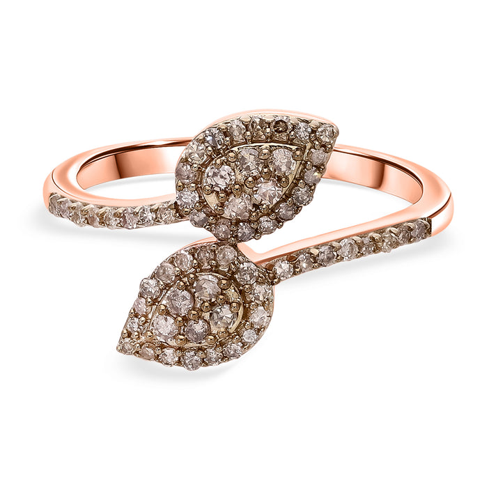 LUXURIANT Champagne Diamond Bypass Ring in Vermeil Rose Gold Plated Sterling Silver 8156694 1