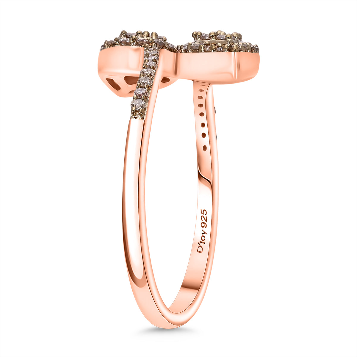 LUXURIANT Champagne Diamond Bypass Ring in Vermeil Rose Gold Plated Sterling Silver V32627803 2