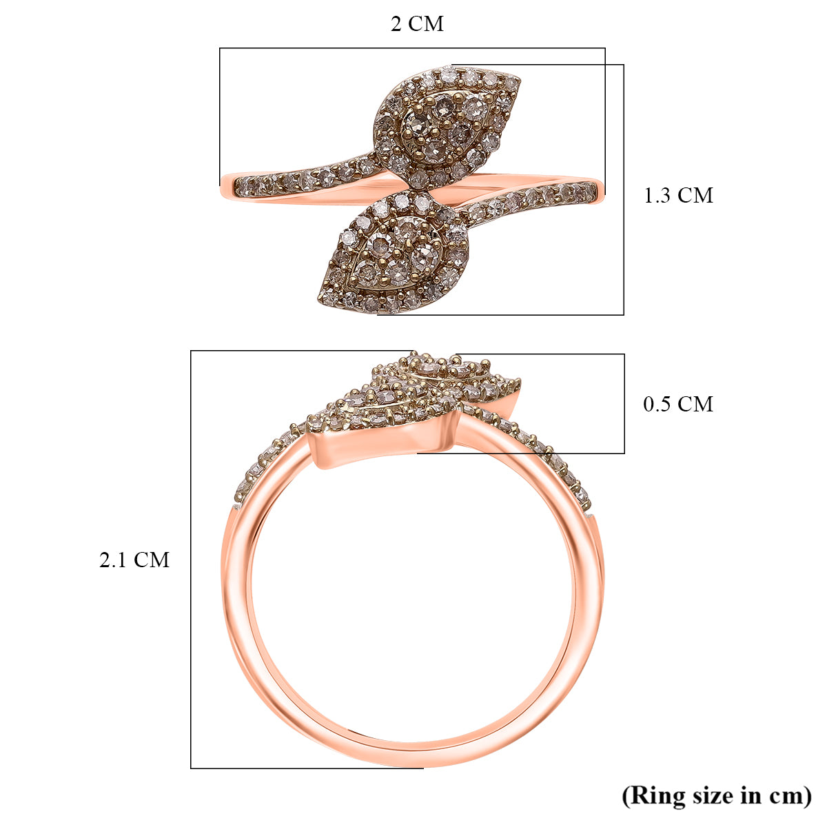 LUXURIANT Champagne Diamond Bypass Ring in Vermeil Rose Gold Plated Sterling Silver V32627803 4