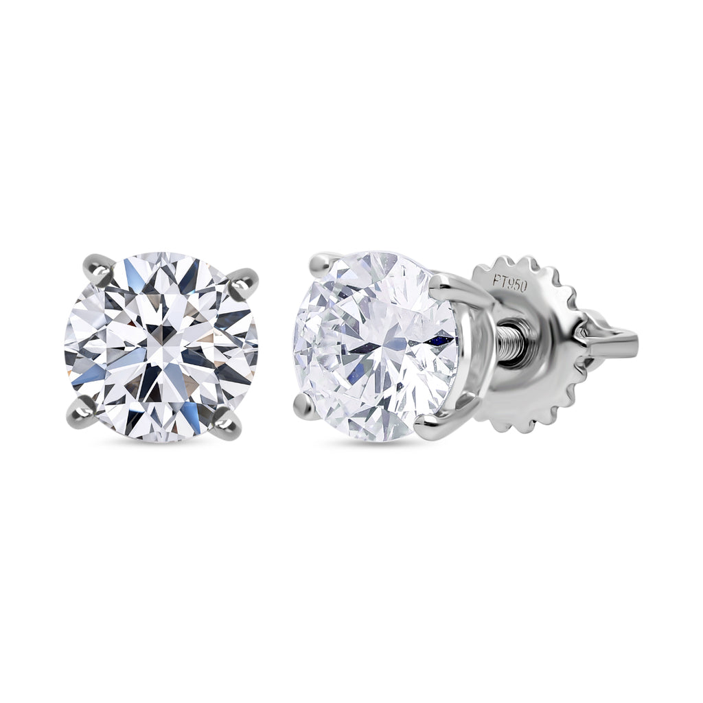 THE PERFECT DIAMOND 950 Platinum D Colour Internally Flawless Ideal Cut Lab Grown Diamond IGI Certified Stud Earring with Screw Back 2.00 Ct,_8157473