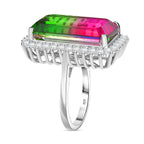 Watermelon Quartz Triplet & White Zircon Solitaire Ring in Rhodium Overlay Sterling Silver 24.59 Ct._8158140_3
