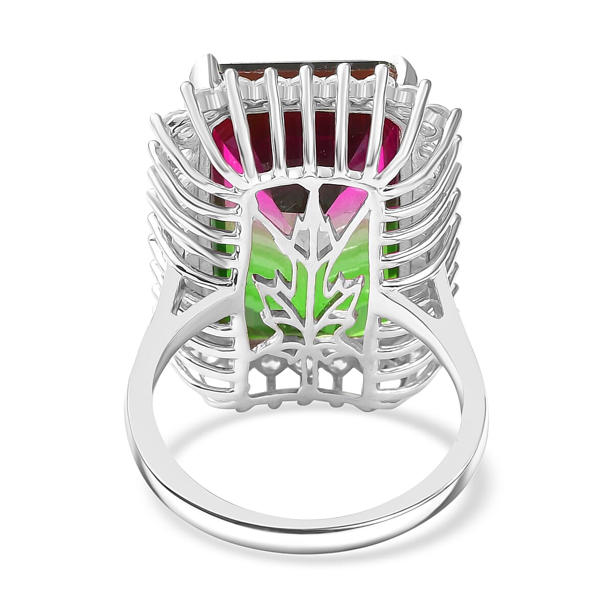 Watermelon Quartz Triplet &amp; White Zircon Solitaire Ring in Rhodium Overlay Sterling Silver 24.59 Ct. V32526333 5