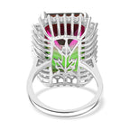 Watermelon Quartz Triplet & White Zircon Solitaire Ring in Rhodium Overlay Sterling Silver 24.59 Ct._8158140_4