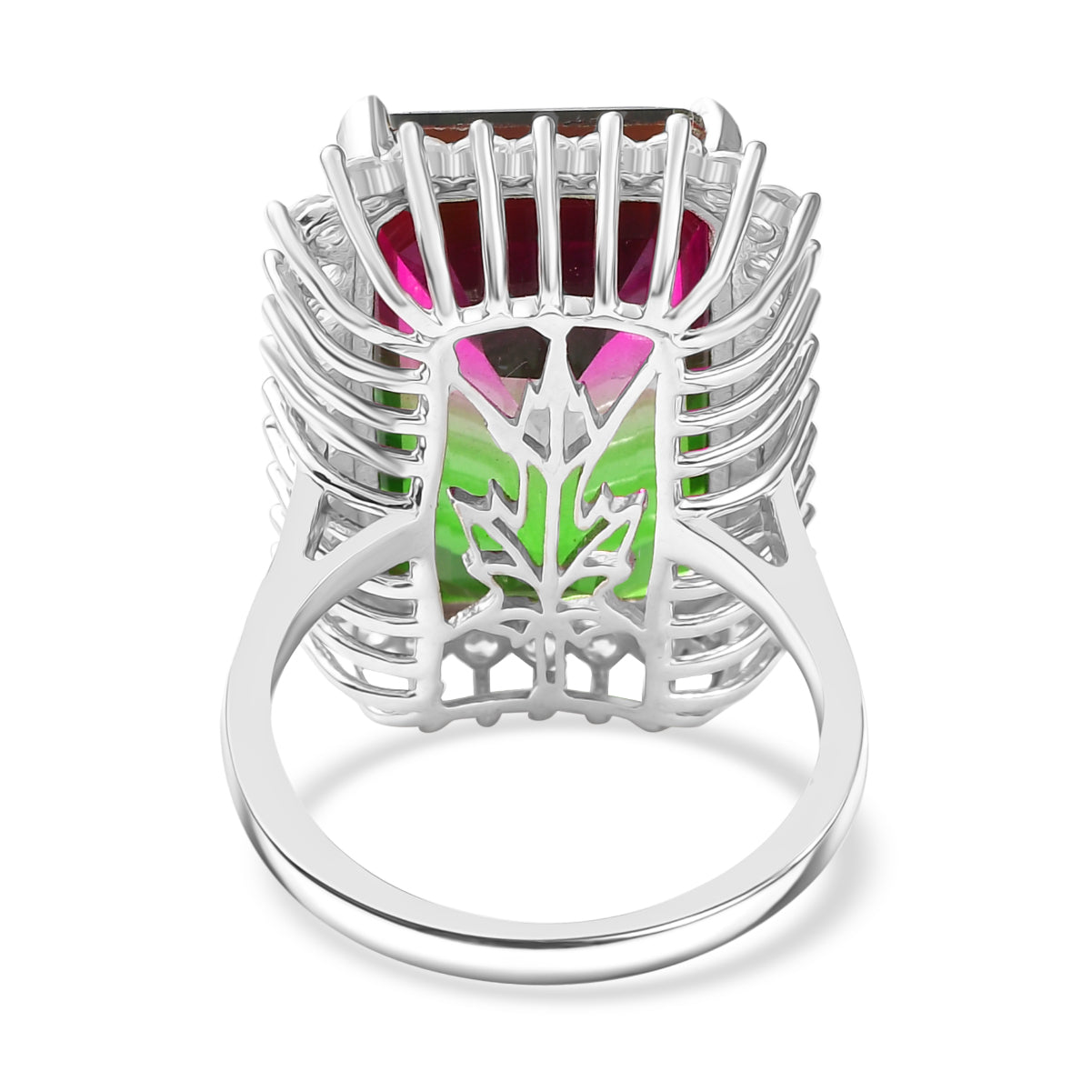 Watermelon Quartz Triplet &amp; White Zircon Solitaire Ring in Rhodium Overlay Sterling Silver 24.59 Ct. 8158143 5