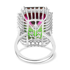 Watermelon Quartz Triplet & White Zircon Solitaire Ring in Rhodium Overlay Sterling Silver 24.59 Ct._8158143_4