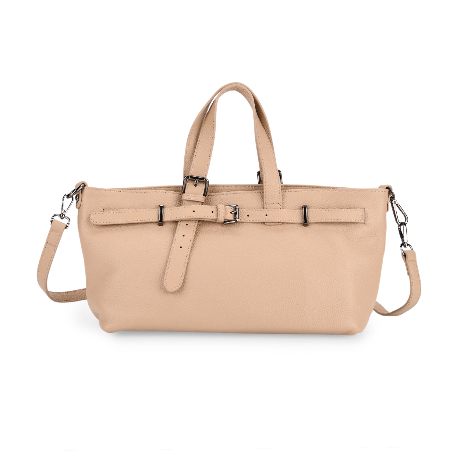 Vicenza 2025 Autumn/Winter Collection - Genuine Leather Belt-detail Crossbody Bag with Detachable Shoulder Strap - Oatmeal V32530656 0