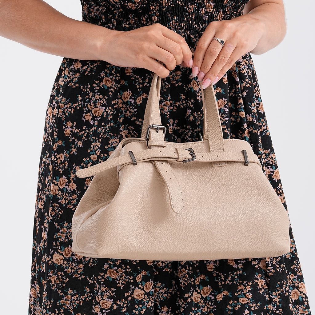Vicenza 2025 Autumn/Winter Collection - Genuine Leather Belt-detail Crossbody Bag with Detachable Shoulder Strap - Oatmeal_8158443_2