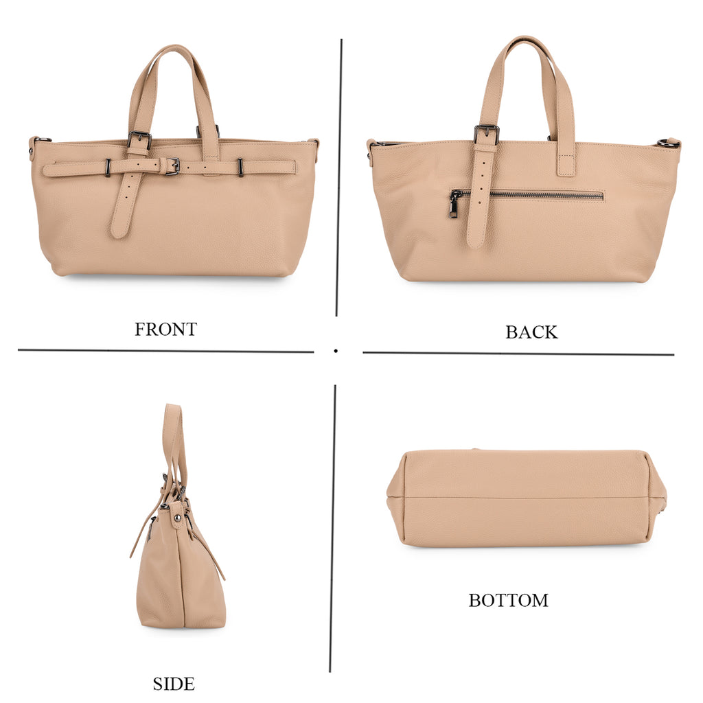 Vicenza 2025 Autumn/Winter Collection - Genuine Leather Belt-detail Crossbody Bag with Detachable Shoulder Strap - Oatmeal_8158443_3