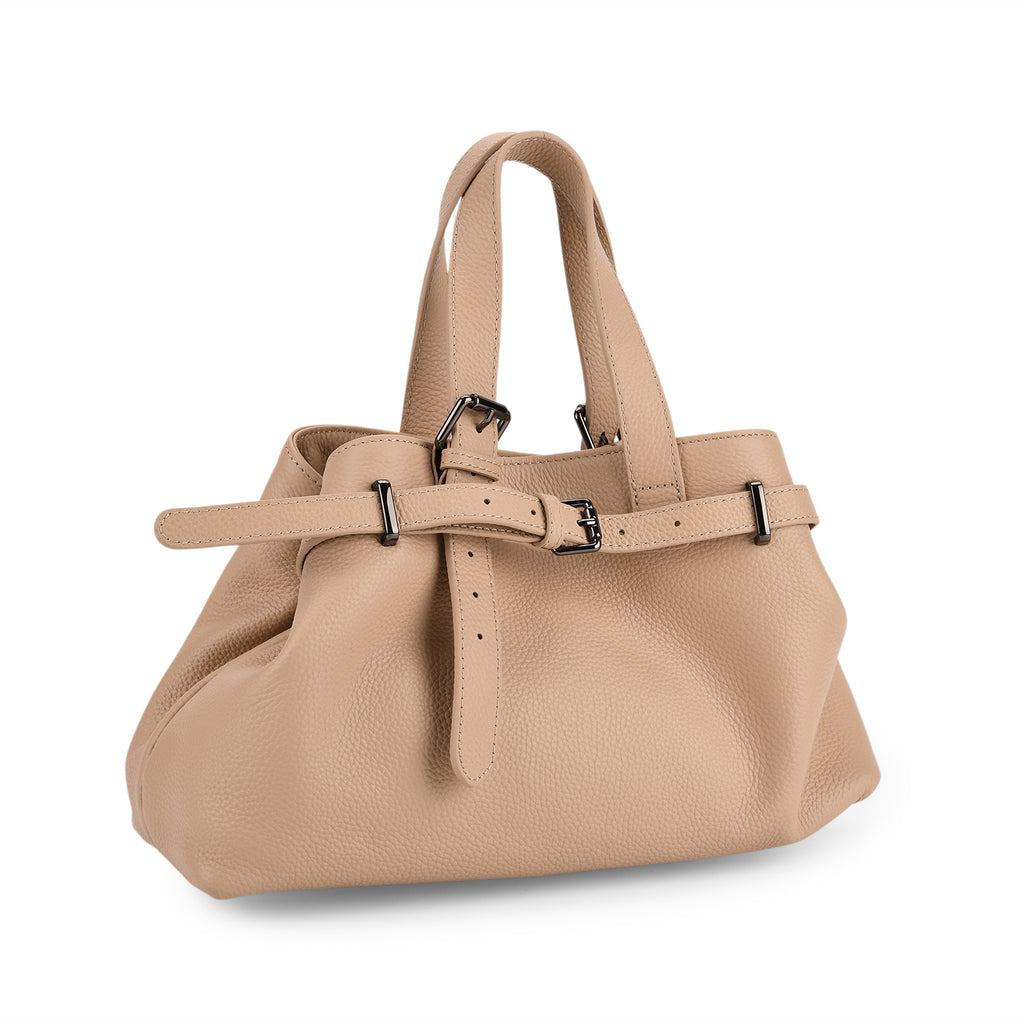 Vicenza 2025 Autumn/Winter Collection - Genuine Leather Belt-detail Crossbody Bag with Detachable Shoulder Strap - Oatmeal_8158443_4