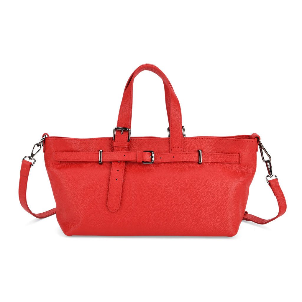 Vicenza 2025 Autumn/Winter Collection - Genuine Leather Belt-detail Crossbody Bag with Detachable Shoulder Strap - Red_8158447
