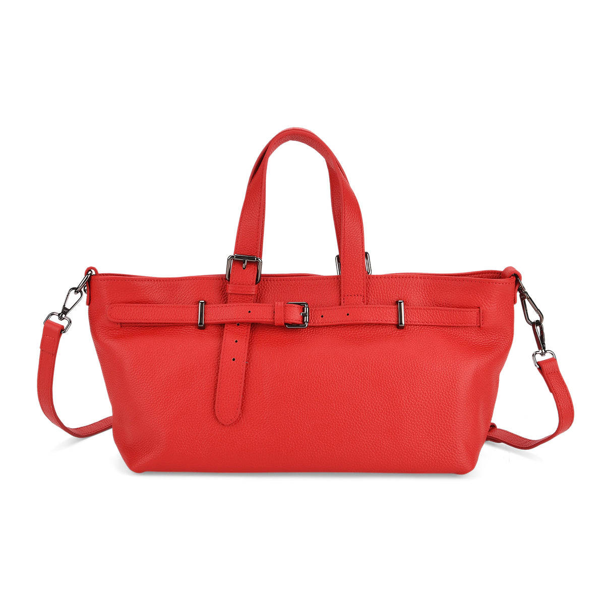 Vicenza 2025 Autumn/Winter Collection - Genuine Leather Belt-detail Crossbody Bag with Detachable Shoulder Strap - Red 8158447 0