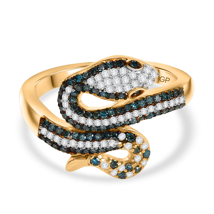 GP Serpentine Collection - White Diamond and Blue Diamond Ring in 18K Vermeil Yellow Gold Plated Sterling Silver 8160609 1