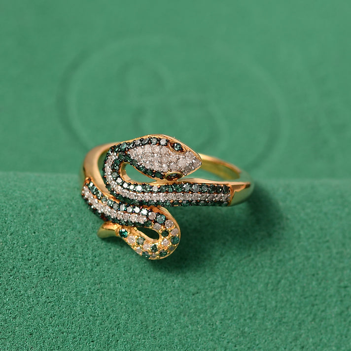 GP Serpentine Collection - White Diamond and Blue Diamond Ring in 18K Vermeil Yellow Gold Plated Sterling Silver 8160609 2