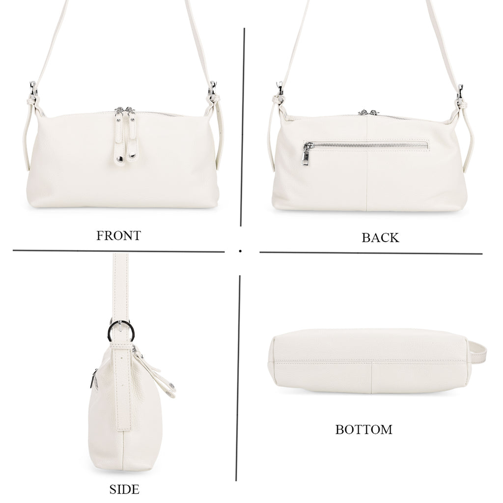 100% Genuine Leather Full Grain  Crossbody Bag with Adjustable Strap - Ivory_8160704_4